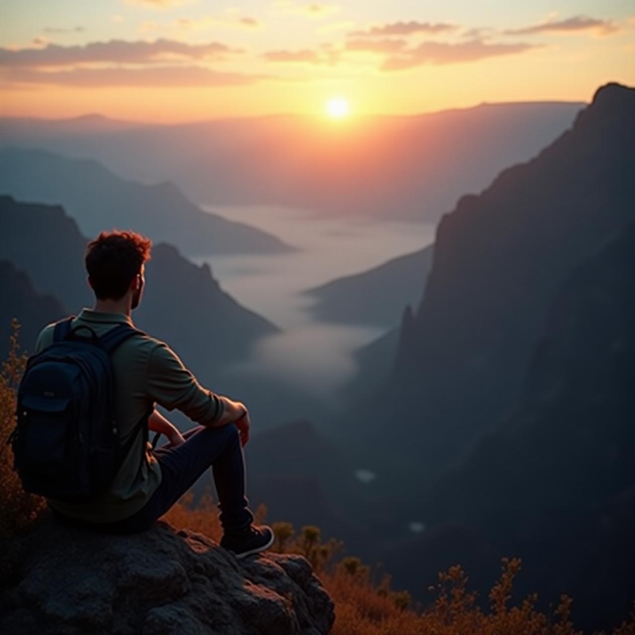 Viaggiatore che contempla un paesaggio stagionale mozzafiato